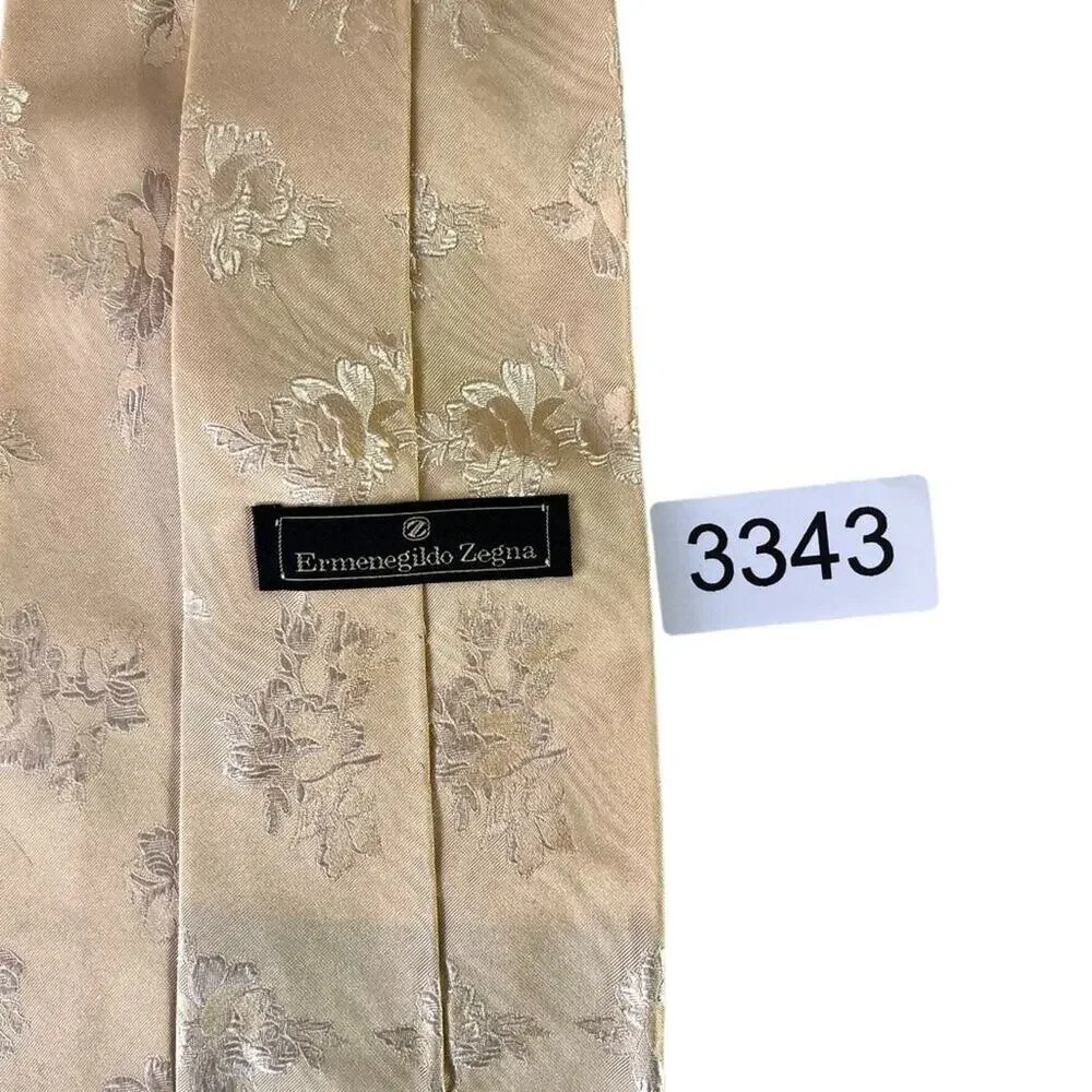 Ermenegildo Zegna Silk Tie Men’s Designer Gold Floral Pattern